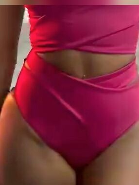 NWT Keva J Hot Pink High-Waist Bikini Bottoms Cut Out Wrap Detail Medium